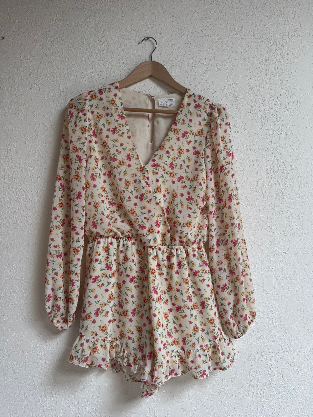 Lost + Wander Cream Floral Long-Sleeve Romper